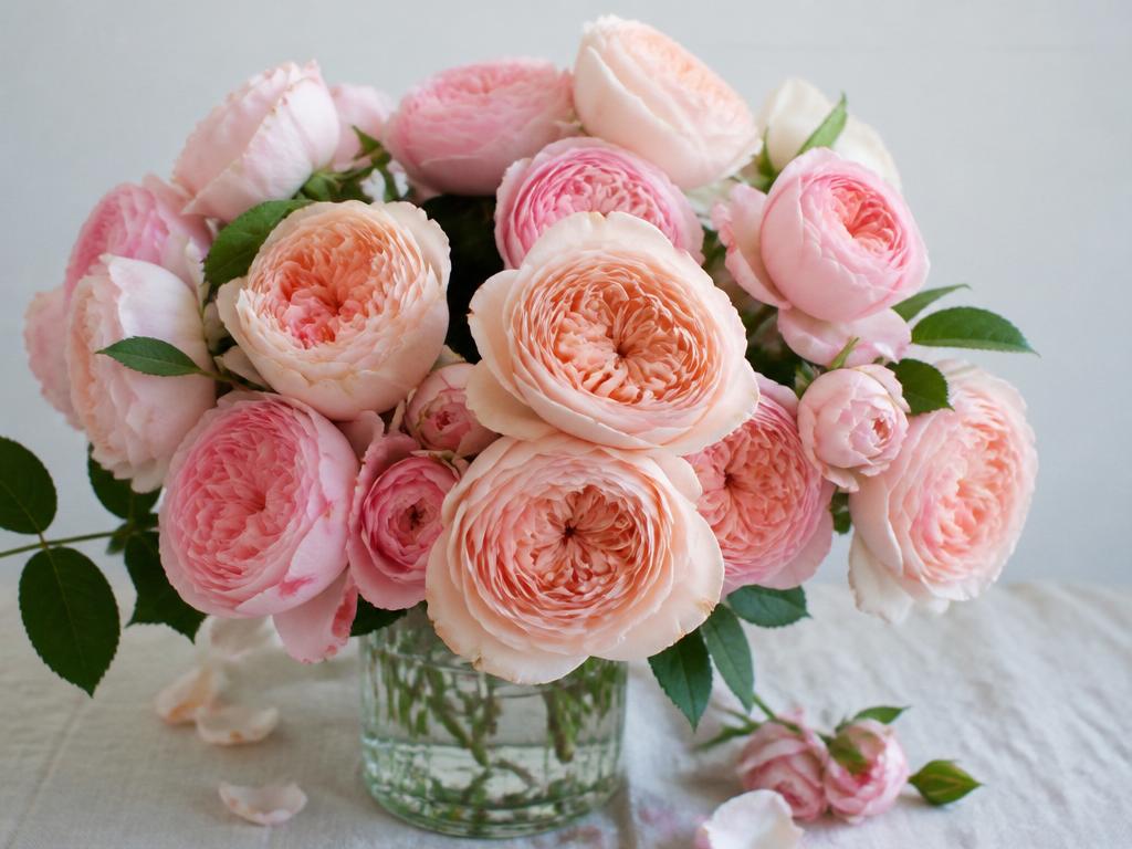 Pinterest — David Austin roses in vases — arrangement style reference