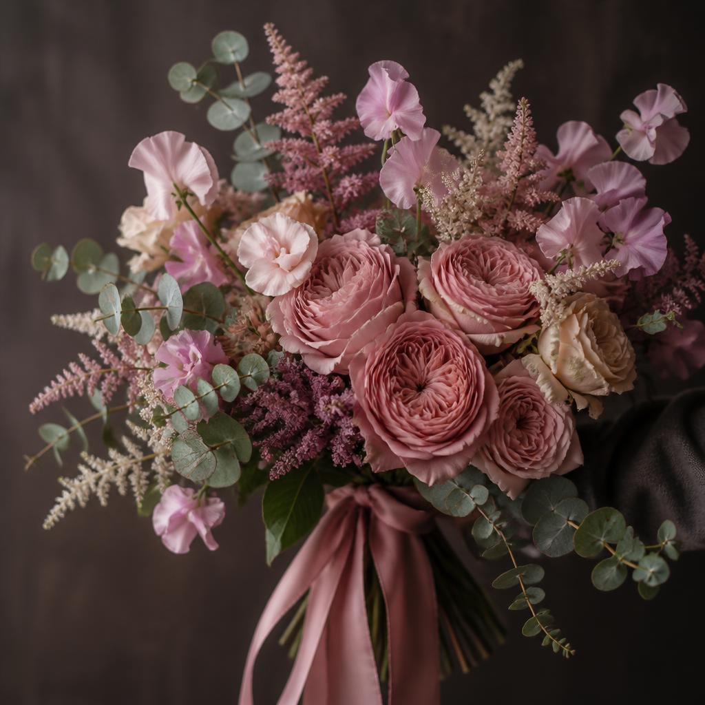 Dusty mauve & sweet pea bouquet