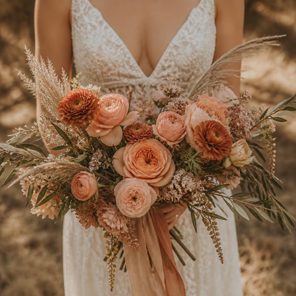 Terracotta & pampas bohemian bouquet