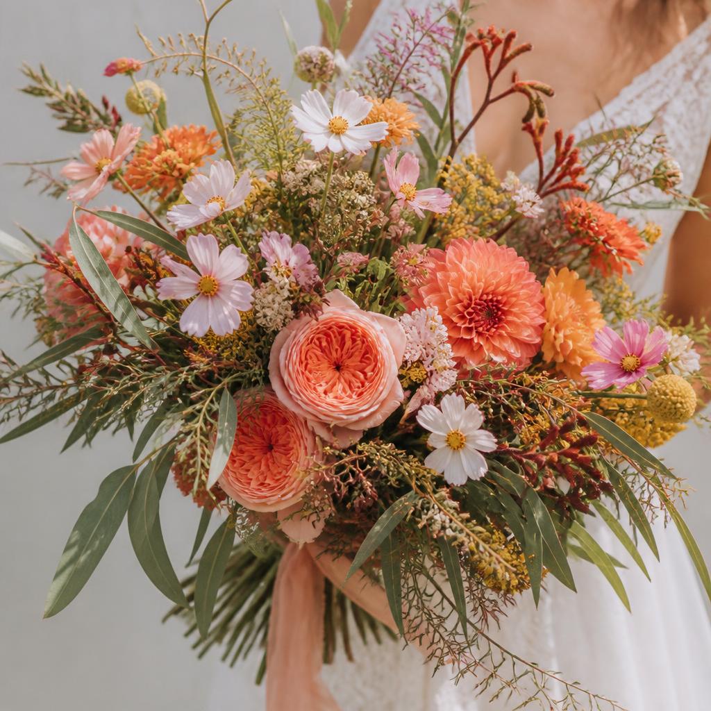 Coral wildflower bush bouquet